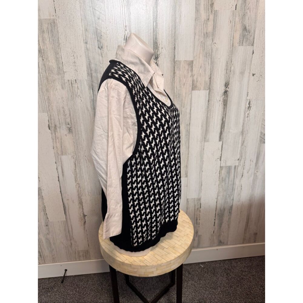 Covington Woman 2-in-1 Mock Sweater Vest Shirt Womens 16-18W Black White Houndst - Picture 2 of 5
